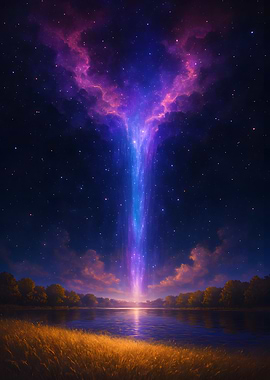 Celestial Beam Over Lake Landscape