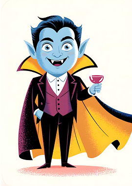 Cartoon Vampire with Wine Glass