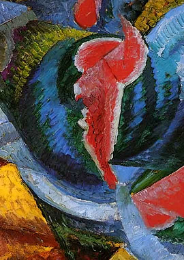 Abstract Painting with Red and Blue by Umberto Boccioni