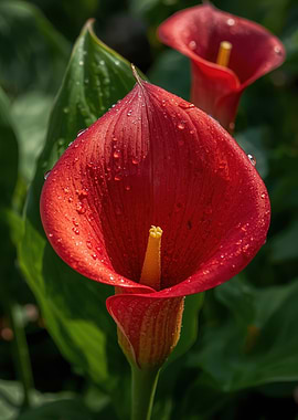 Red Calla Lily with Water Droplets