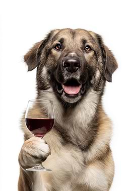 Anatolian Shepherd Dog with Wine Glass Portrait