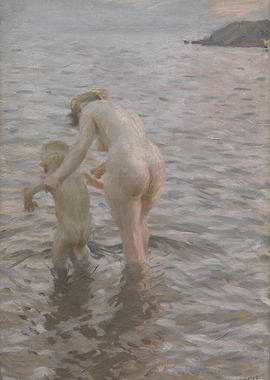 Mother and Child in Water Painting