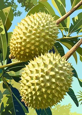 Durian Fruit on Tree Branch