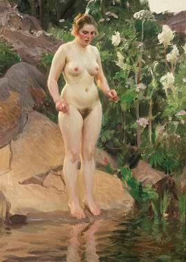 Nude Woman by Water Painting