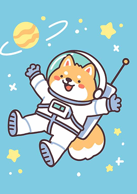 Shiba Inu Astronaut Cartoon Illustration