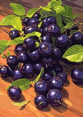 Pile of Aronia Berries with Leaves