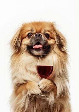 Pekingese dog with Wine Glass Portrait