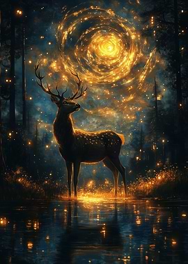 Golden Deer in Enchanted Forest