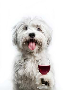 Coton de Tulear dog with Wine Glass