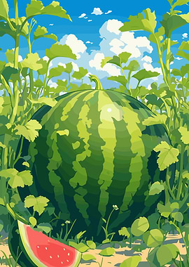 Watermelon Patch Under a Summer Sky