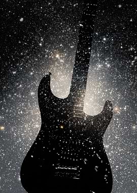Guitar Silhouette with Galaxy Background