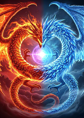 Eternal Clash of Fire and Ice Dragons