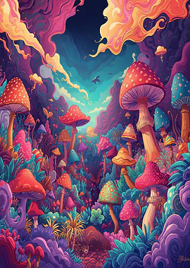 Psychedelic Mushroom Forest