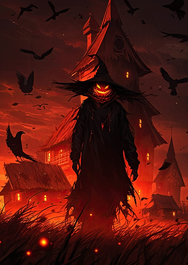 Halloween Scarecrow in a Spooky Village