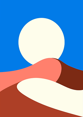Minimalist Desert Landscape with Moon
