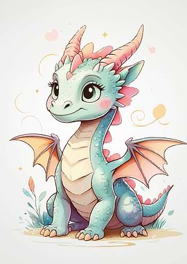 Cute Cartoon Dragon Illustration