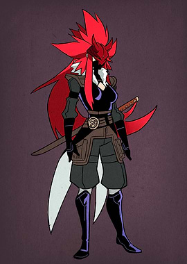 Red-haired masked warrior character design