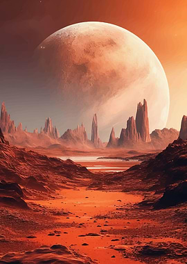 Martian Landscape with Large Moon