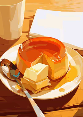 Flan Dessert Still Life Illustration
