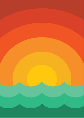 Minimalist Sunset Over Ocean Waves