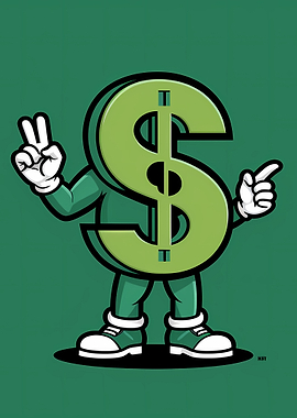 Cartoon Dollar Sign Character on Green Background