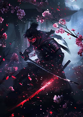 Samurai Warrior with Glowing Red Sword