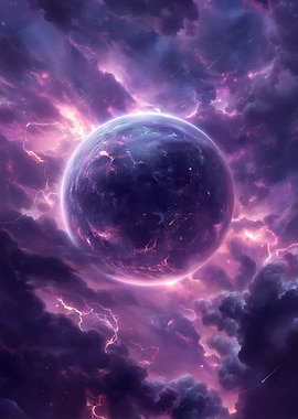 Purple Planet in Stormy Clouds