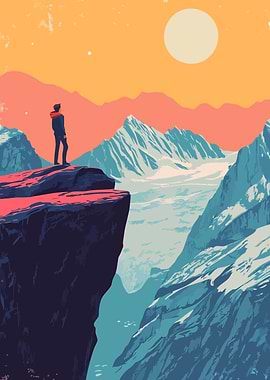 Glacier Mountain Peak View Inspirational Nature Minimalist Art Illustration