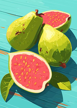 Fresh Guava Still Life Illustration