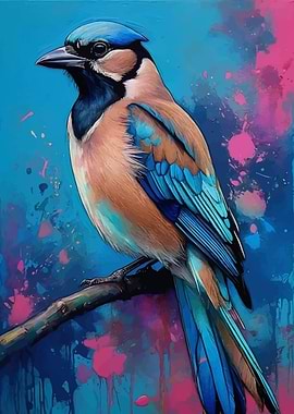 Blue Jay Bird Colorful Art