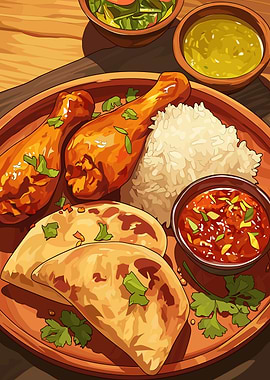 Delicious Chicken and Rice Meal Illustration