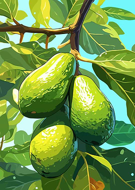 Avocados on the tree branch illustration