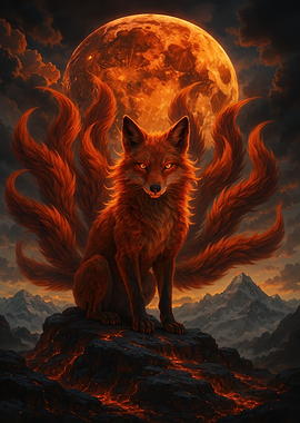 Nine-tailed Fox on Lava Rock