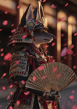 Fox Samurai with Fan in Temple