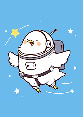 Astronaut Chicken in Space Cartoon