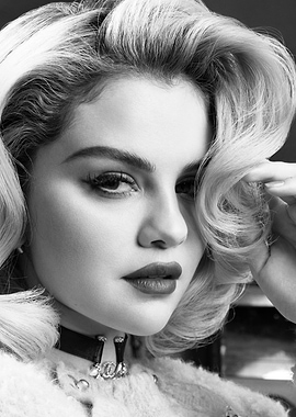 Selena Gomez Black and White Portrait
