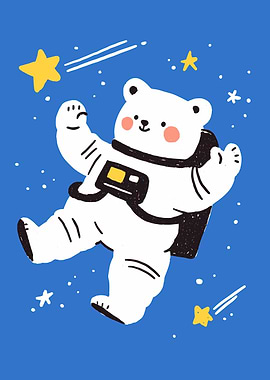 Astronaut Bear in Space Illustration