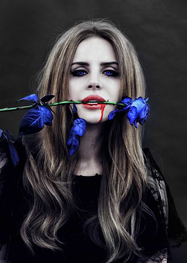lana del rey with Blue Rose and Blood