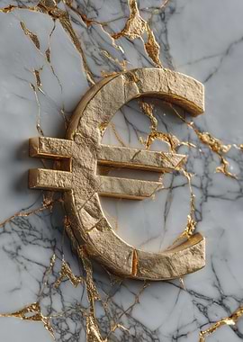 Golden Euro Symbol on Marble