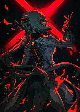 Anime Character with Red X Background