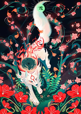 Okami Amaterasu Floral Digital Art