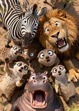 Cartoon Animals with Surprised Expressions