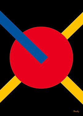 Red Circle with Blue and Yellow Bars Bauhaus Poster