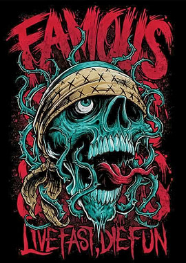 Famous Skull with Bandana and Vines