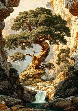 Majestic Tree in Mountainous Landscape