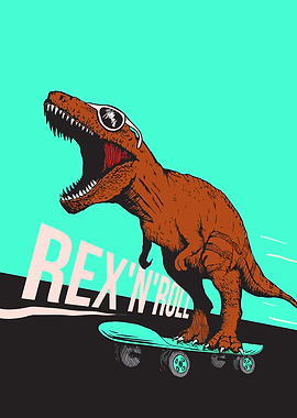Rex 'N' Roll Dinosaur Skateboard Art
