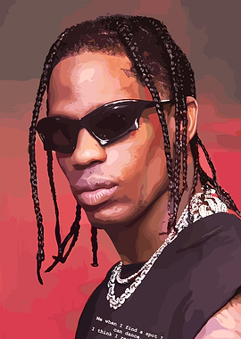 Travis Scott Digital Art Portrait with Braids