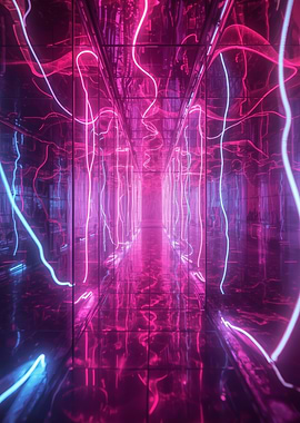 Neon Lit Abstract Tunnel Perspective