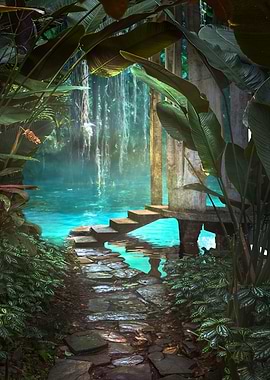 Tropical Oasis with Stone Path