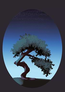 Bonsai Tree Under Starry Night Sky